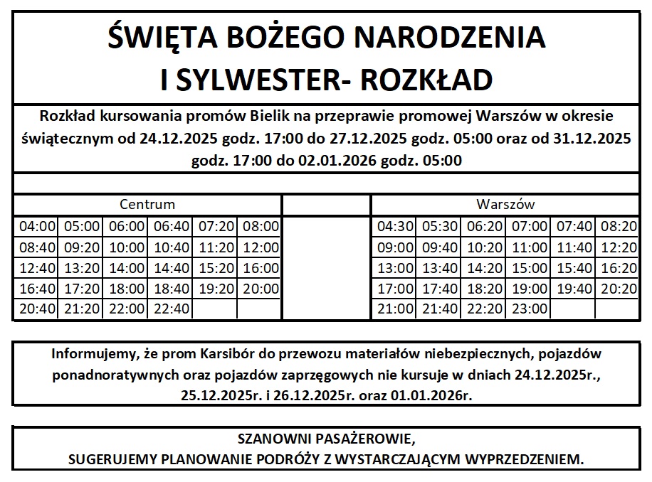 ROZKŁAD ŚWIATECZNY